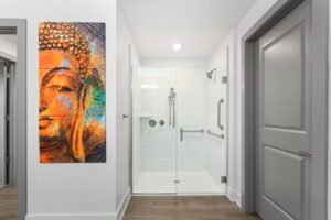 Real estate photo for Atlanta, Georgia Airbnb master bathroom.